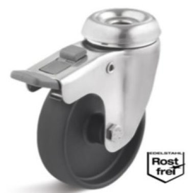 Roata poliamida lagar alunecare, carcasa pivotanta cu frana si alezaj INOX, WLL=40 kg, D=50 mm