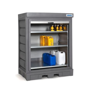 Dulap PolySafe D depozitare recipiente mici cu rafturi din otel si usa tip rulou