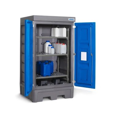 Dulap PolySafe D1 depozitare recipiente mici cu rafturi din plastic si usi batante