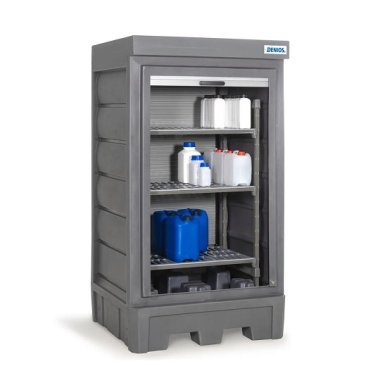 Dulap PolySafe D1 depozitare recipiente mici cu rafturi din plastic si usa tip rulou