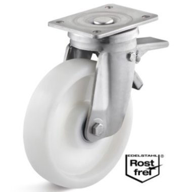 Roata poliamida, rulment si carcasa pivotanta cu frana INOX, WLL=700 kg, D=150 mm