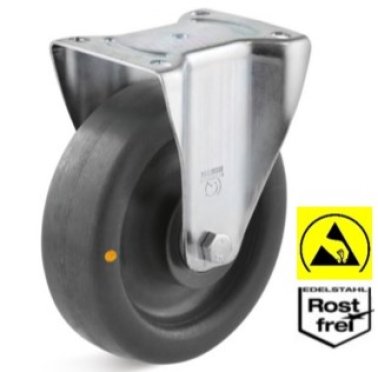 Roata ESD poliamida, rulment si carcasa fixa INOX, WLL=300 kg, D=125 mm