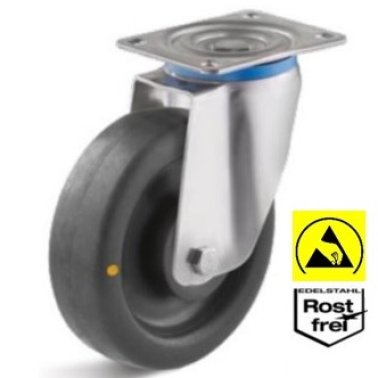 Roata ESD poliamida, rulment si carcasa pivotanta INOX, WLL=300 kg, D=100 mm
