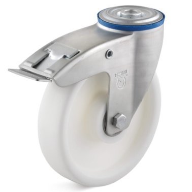 Roata polipropilena, rulmenti, carcasa pivotanta cu frana si alezaj, WLL=300 kg, D=150 mm