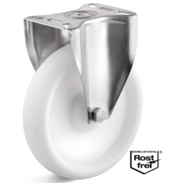 Roata polipropilena, rulment si carcasa fixa INOX, WLL=130 kg, D=125 mm