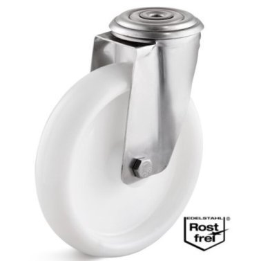 Roata polipropilena, rulment si carcasa pivotanta cu alezaj INOX, WLL=300 kg, D=200 mm