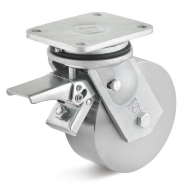 Roata din otel, rulment cu bila, carcasa pivotanta cu frana, WLL=800 kg, D=150 mm