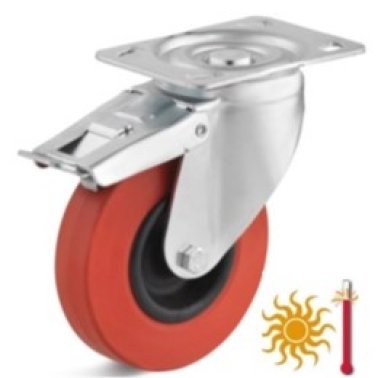 Roata cauciuc termorezistent, carcasa pivotanta cu frana, WLL=60 kg, D=100 mm