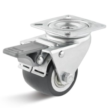 Roata showbiz din poliuretan, carcasa pivotanta cu frana, WLL=100 kg, D=33 mm