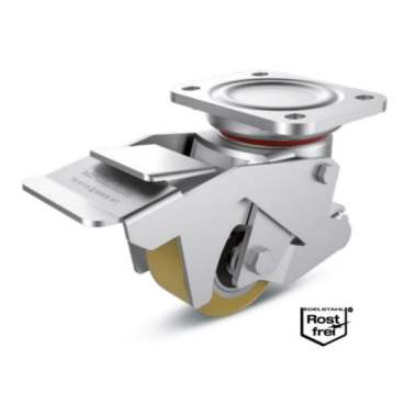 Roata poliuretan rigid carcasa INOX pivotanta cu frana si ridicare