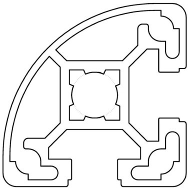 Profil aluminiu standard industrial 40R90 Seria 2, Sistem 40 LIGHT Canal 10, Segment 90°