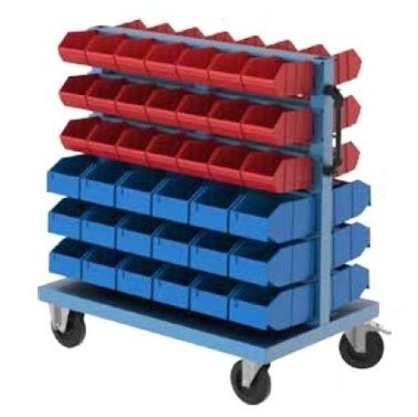 Stand mobil depozitare cu 78 cutii plastic pe 12 rafturi 1000x600x1160mm