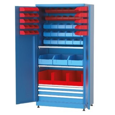 Dulap metalic cu 3 sertare, 3 rafturi si 68 cutii depozitare, 1010x615x2000mm