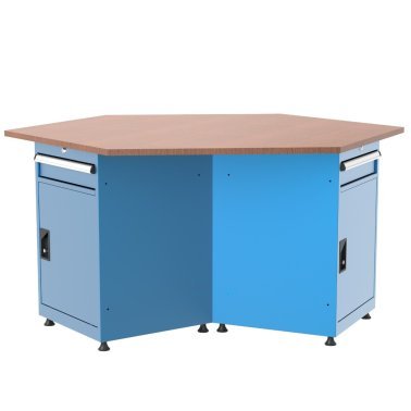 Banc de lucru hexagonal cu 3 sertare si 3 dulapuri 1830x1585x850mm