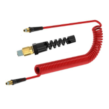 Furtun spiralat MODY cu racorduri rotative DVK, rosu, 8mm