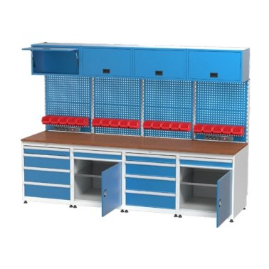 Mobilier cu banc de lucru integrat cu 6 dulapuri si 10 sertare 2840x750x2050mm