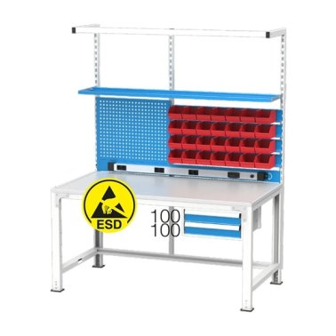 Banc de lucru electronic placat ESD cu 1 raft, 2 sertare si 28 cutii LINBIN