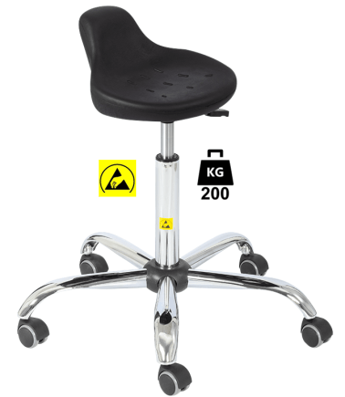 Taburet ESD seria HOKER Heavy Duty poliuretan WLL=200kg H=515-700mm, cu roti din cauciuc fara frana si suport