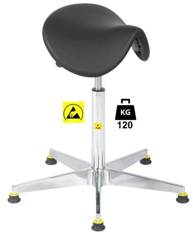 Taburet ESD seria SADDLE Standard poliuretan WLL=120kg H=565-810mm cu suport