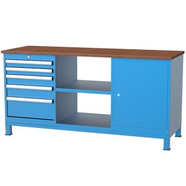 Banc de lucru cu 5 sertare, raft si 1 dulap cu raft 1700x600x850mm