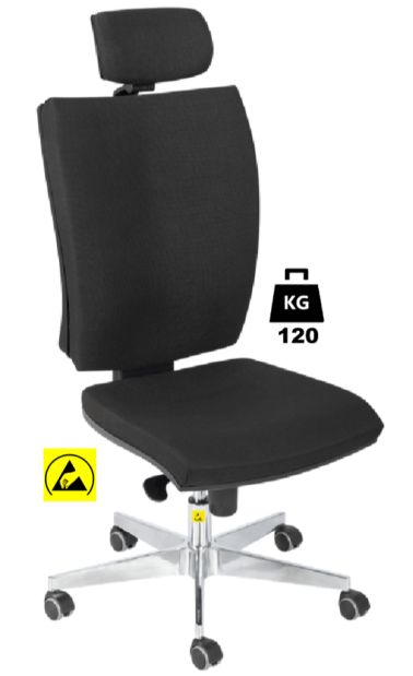 Scaun ESD cu husa textila SUPERIOR 2 WLL=120kg H=435-500mm albastru standard, cu roti din cauciuc fara frana