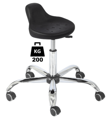 Taburet industrial HOKER Heavy Duty poliuretan WLL=200kg H=430-555mm, cu roti din cauciuc cu frana la asezare si suport