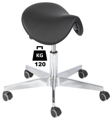 Taburet industrial SADDLE Standard poliuretan WLL=120kg H=450-570mm, cu roti din cauciuc fara frana