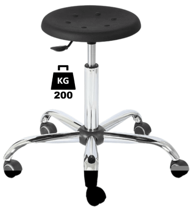 Taburet industrial STOOL Heavy Duty poliuretan WLL=200kg H=510-695mm, cu picior si suport