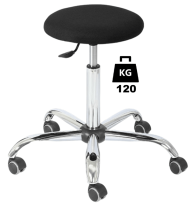 Taburet industrial STOOL Standard textil WLL=120kg H=535-715mm negru industrial cu roti din metal