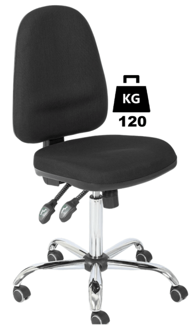 Scaun uz industrial cu husa textila COMFORT Standard WLL=120kg H=560-750mm negru industrial cu roti din cauciuc cu frana la ridicare si suport