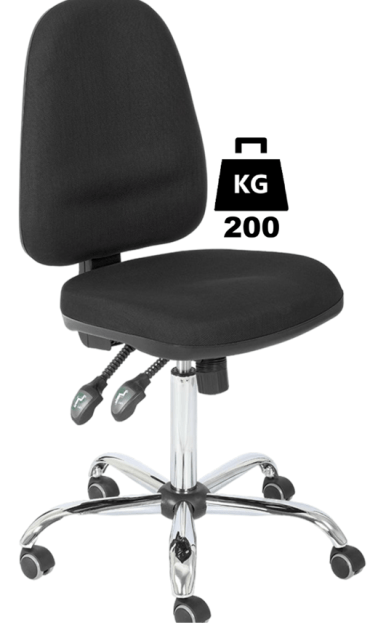 Scaun uz industrial cu husa textila COMFORT Heavy Duty WLL=200kg H=560-750mm negru industrial cu roti din metal