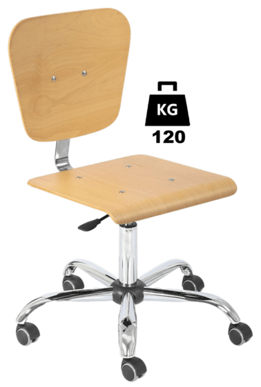 Scaun uz industrial plywood WORKSHOP Standard WLL=120kg H=420-550mm cu roti din metal si suport