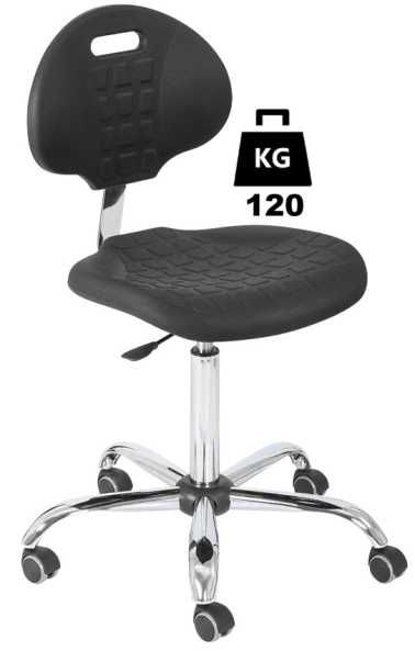 Scaun uz industrial POLYURETHAN Standard WLL=120kg H=525-710mm cu roti din metal si suport