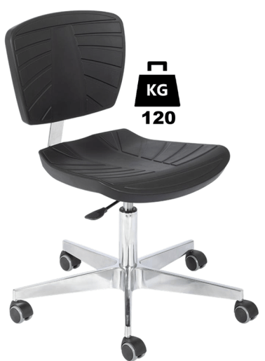 Scaun uz industrial poliuretan COMFORT Standard WLL=120kg H=430-560mm cu roti din cauciuc cu frana la asezare