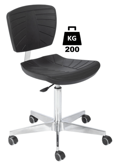 Scaun uz industrial poliuretan COMFORT Heavy Duty WLL=200kg H=510-700mm cu roti din cauciuc cu frana la asezare si suport