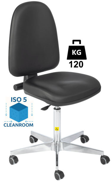 Scaun Clean-Room BASIC husa vinil WLL=120kg H=545-730mm cu roti din cauciuc cu frana la asezare