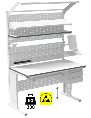 Banc de lucru ESD sistem L inaltimea reglabila manual 2000/700 dreptunghiular gri deschis
