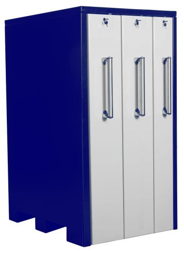 Dulap metalic cu 3 sertare verticale latime 1x200mm si 2x300mm 2090x1300x2515 albastru/alb