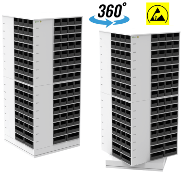 Dulap rotativ ESD pentru depozitare piese mici gri deschis