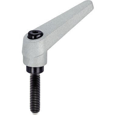 Manetă de fixare ajustabilă, cu șurub de fixare/cu șurub de presiune cu bolț din plastic | d1=14 mm / d2=M6 / l1=16 mm / argintiu | 24410.0143