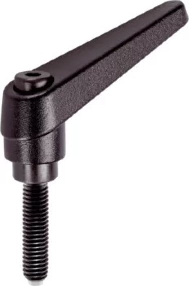 Manetă de fixare ajustabilă, cu șurub de fixare/cu șurub de presiune cu bolț din plastic | d1=18 mm / d2=M10 / l1=63 mm / negru | 24410.0494