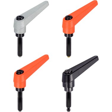 Manetă de fixare ajustabilă, cu șurub de fixare/cu șurub de presiune cu bolț din alamă | d1=14 mm / d2=M6 / l1=40 mm / argintiu | 24410.1183