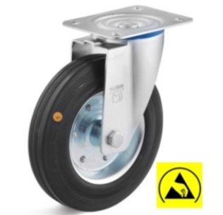 Roata ESD din cauciuc rigid cu carcasa pivotanta, WLL=295 kg, D=250 mm