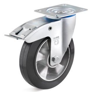 Roata cauciuc elastic, carcasa pivotanta cu frana, portanta WLL=180 kg, D=100 mm