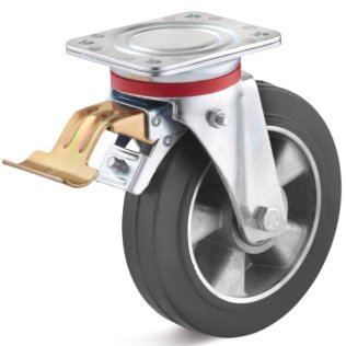 Roata cauciuc elastic, carcasa pivotanta cu frana HEAVY DUTY, WLL=180 kg, D=100 mm