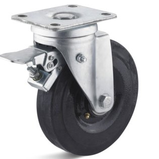 Roata cauciuc elastic, carcasa pivotanta cu frana HEAVY DUTY, WLL=450 kg, D=200 mm