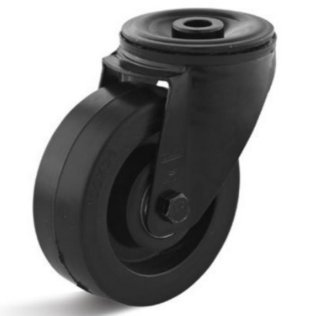 Roata cauciuc elastic, seria black, carcasa pivotana cu alezaj, WLL=150 kg, D=80 mm