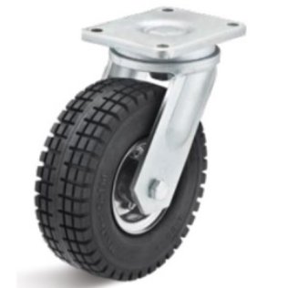 Roata cauciuc superelastic negru, janta otel zincat, carcasa pivotanta, WLL=260kg, D=250mm