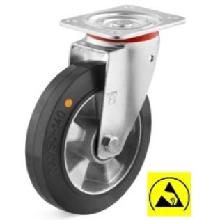 Roata ESD cauciuc elastic, cu carcasa pivotanta, WLL=180 kg, D=100 mm