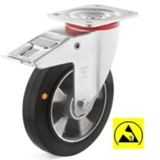 Roata ESD cauciuc elastic, carcasa pivotanta cu frana, WLL=200 kg, D=125 mm